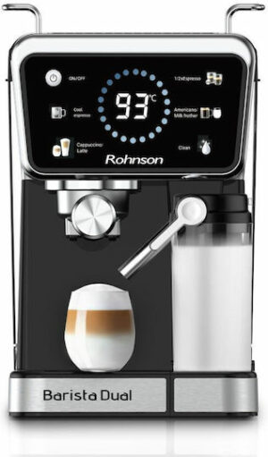 Rohnson Αυτόματη Μηχανή Espresso 1350W Πίεσης 20bar για Cappuccino Μαύρη R-98082
