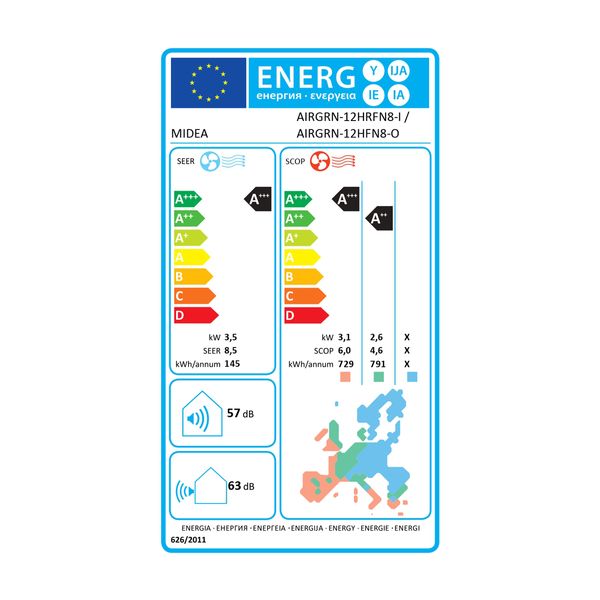 Midea AIRGRN-12HRFN8 Κλιματιστικό Inverter 12000 BTU A+++/A+++ με Ιονιστή και Wi-Fi - Image 2